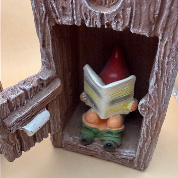 Whimsical Gnome Figurine in Outhouse - Picture 2 of 7